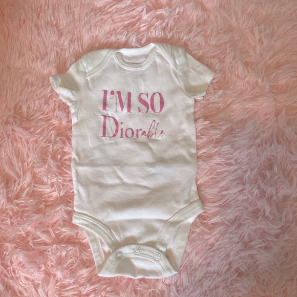 Personalized “I’m So Diorable” onesie! Size: 3 month. Color: Whi/Pink - Picture 2 of 3